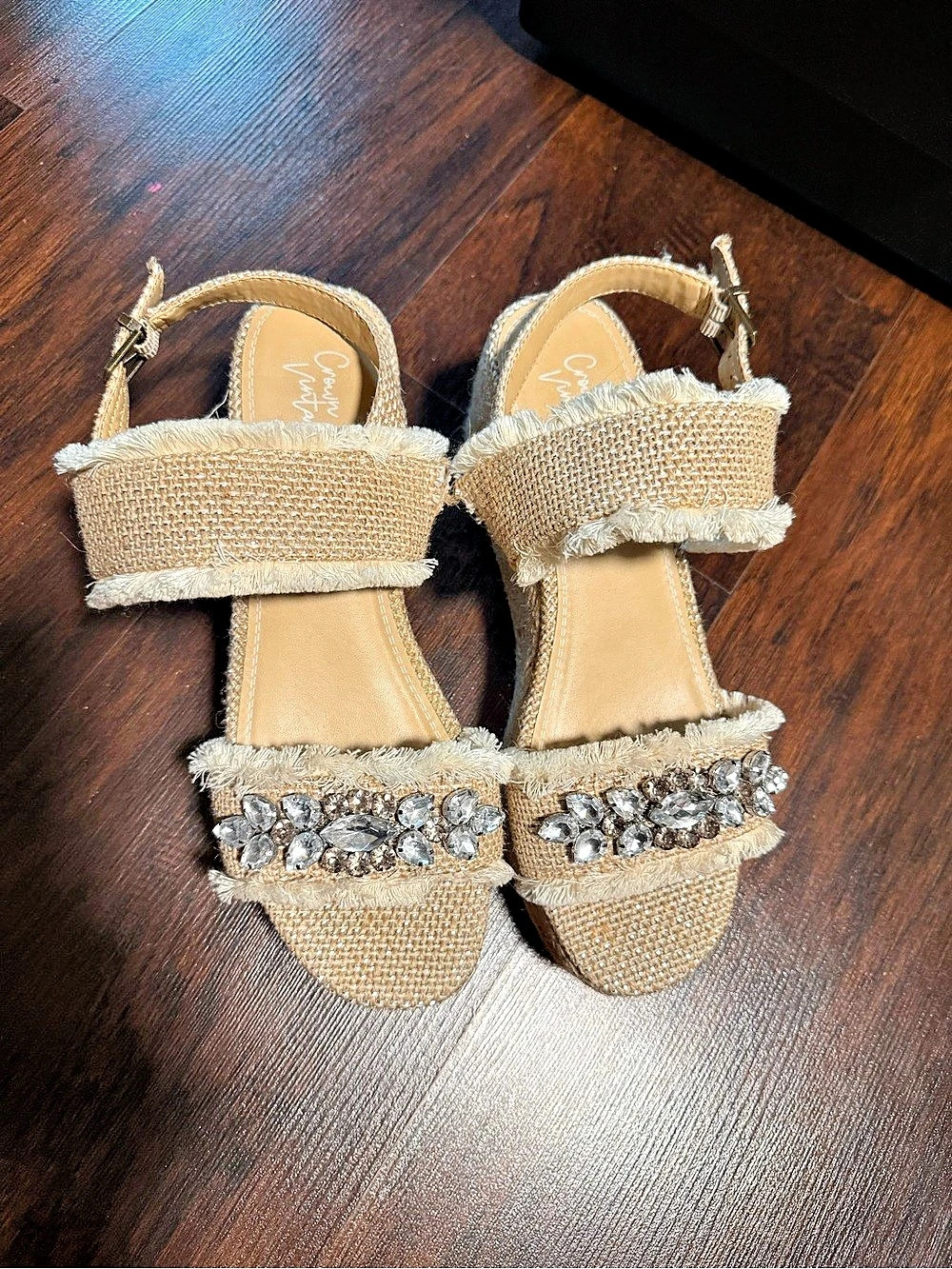 Crown Vintage Embellished Wedge Sandals in Beige